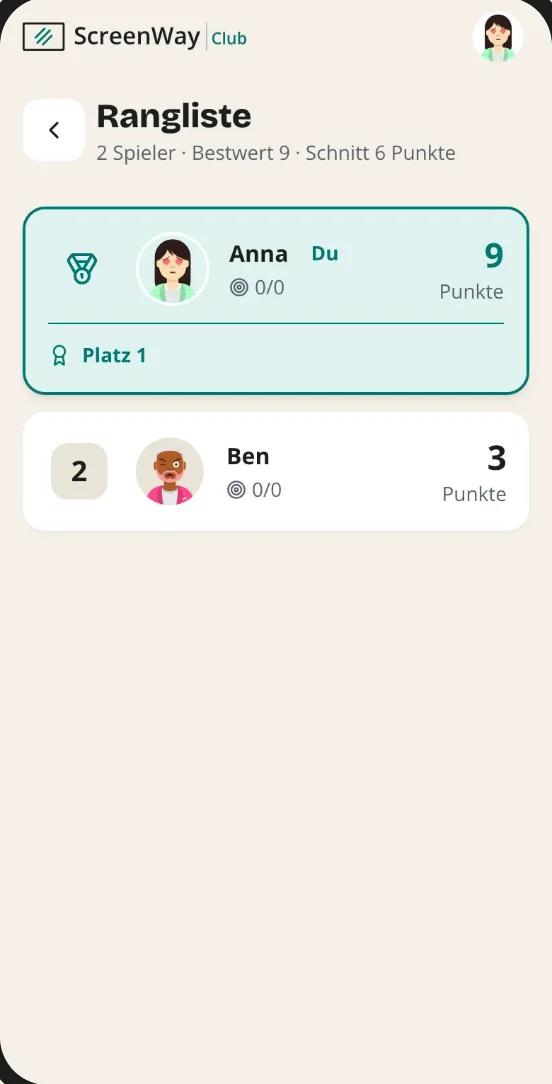 Member app: prediction game leaderboard with the member's own rank highlighted